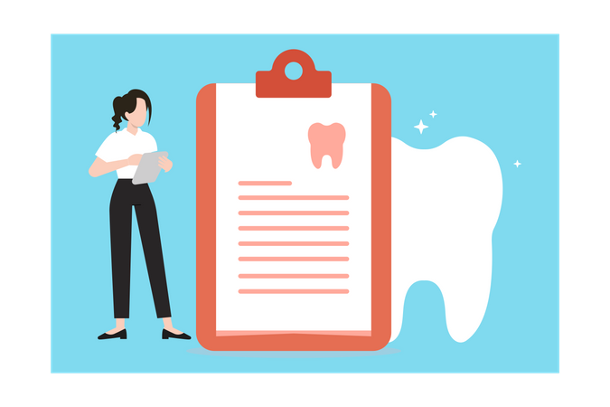 Girl looks at dental report  Illustration