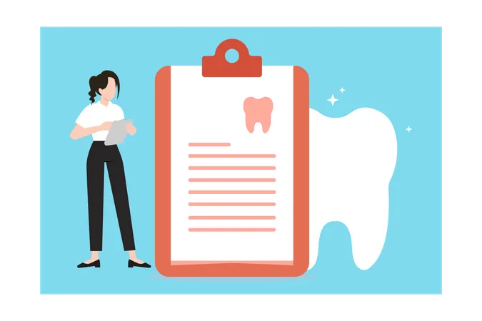 Girl looks at dental report  Illustration