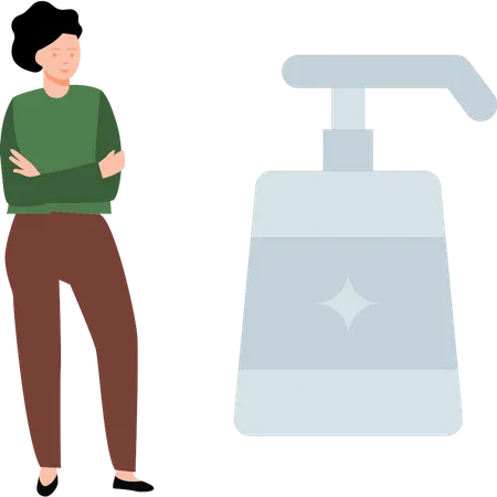 A Girl Looks At A Hygiene Bottle イラスト