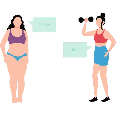 Girl lose weight after exercise  Illustration
