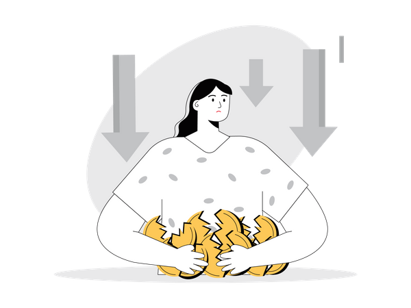 Girl lost all money in economic fall  Illustration