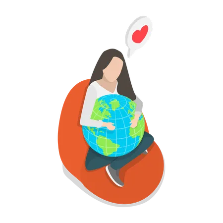 Girl Love Our Planet, Sustainable Lifestyle  Illustration
