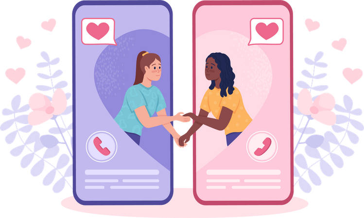 Girl lovers meeting online using dating app Illustration