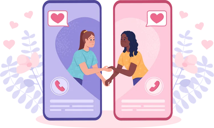 Girl lovers meeting online using dating app  Illustration