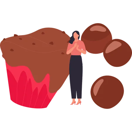 Girl loves chocolate cupcake  イラスト