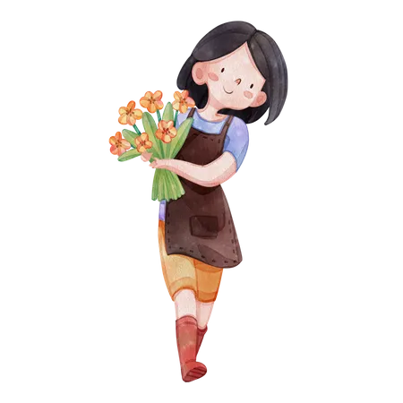 Girl loves flowering  Illustration