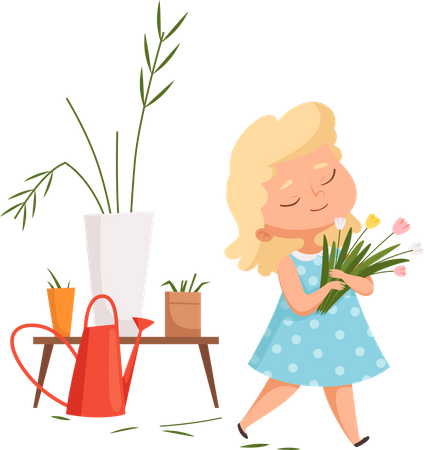 Girl loves flowering  Illustration