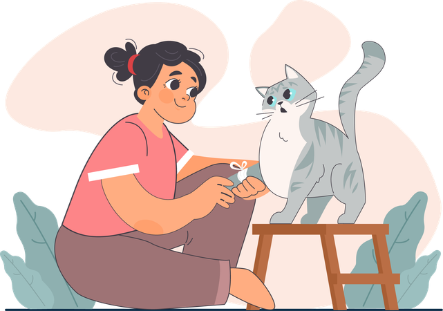 Girl loves her cat alot  Illustration