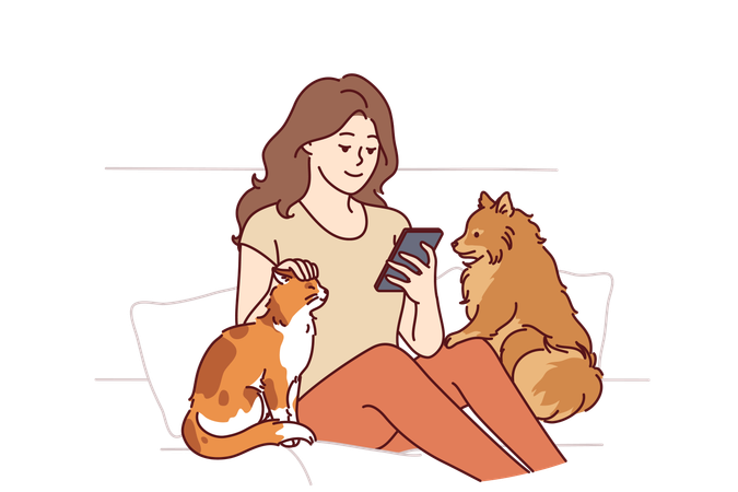 Girl loves her pet animals  Illustration
