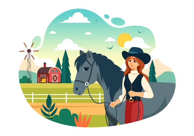 Girl loves horse riding  Illustration