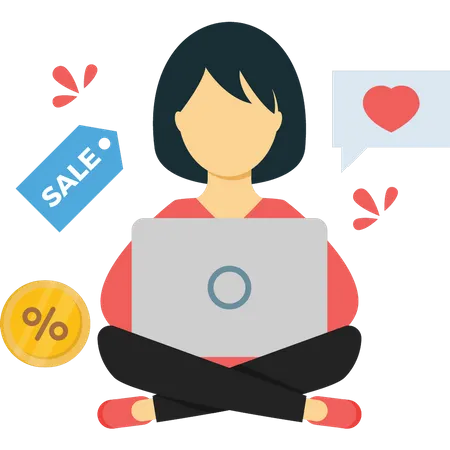 Girl loves online sale shopping  Illustration