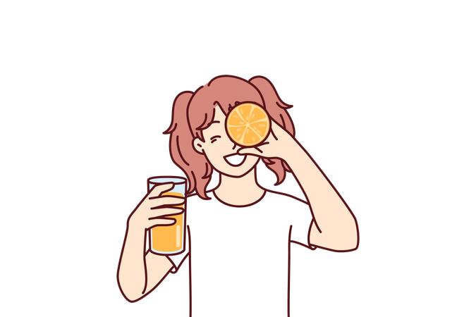 Girl loves to drink orange juice  Illustration