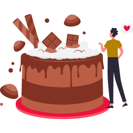 Girl loves to eat chocolate cake  イラスト