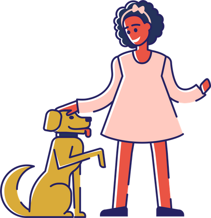 Girl loving and caring her pet dog Illustration