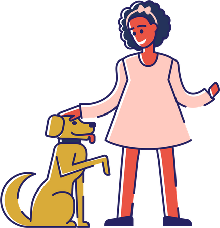 Girl loving and caring her pet dog  Illustration