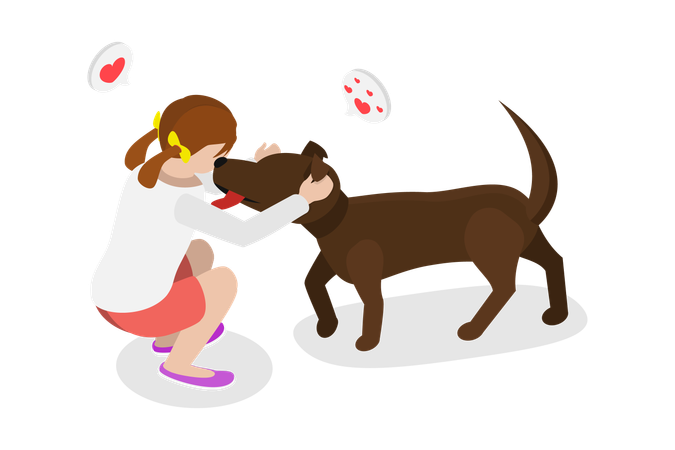 Girl loving dog  Illustration
