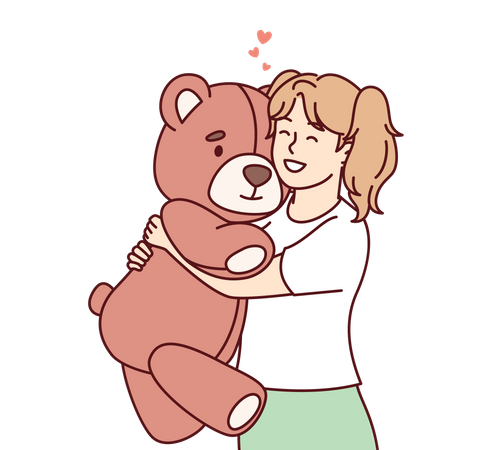 Girl loving teddy bear  Illustration