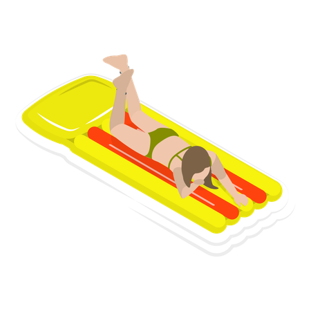 Girl lying down the sun beside swimming pool  일러스트레이션