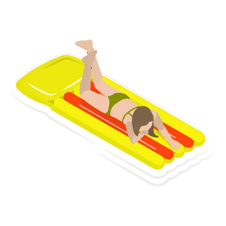 Girl lying down the sun beside swimming pool  Illustration