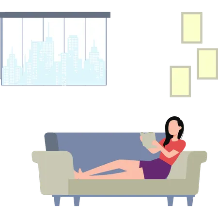 The Girl Is Lying On The Couch Illustration