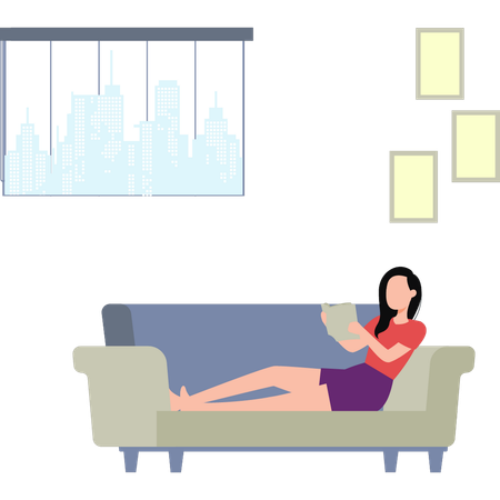 Girl Lying On Couch  Illustration