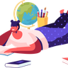 girl lying on floor reading book illustration svg