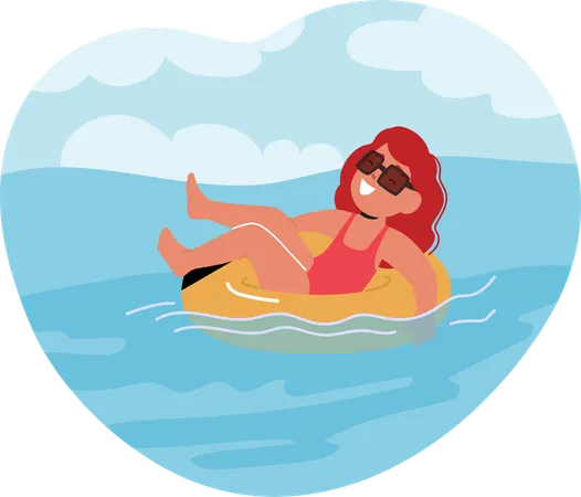 Girl Lying On Inflatable Ring In Sea  Illustration