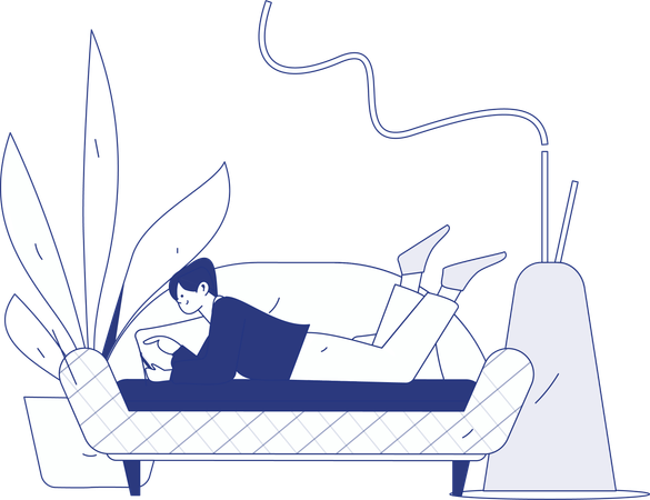 Girl lying on sofa while talking on mobile  Illustration