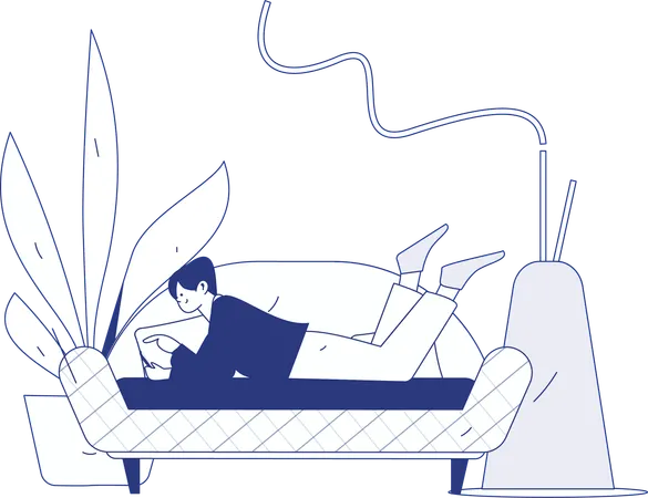 Girl lying on sofa while talking on mobile  Illustration