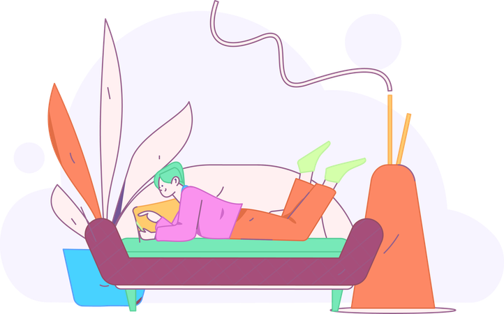 Girl lying on sofa while talking on mobile  Illustration