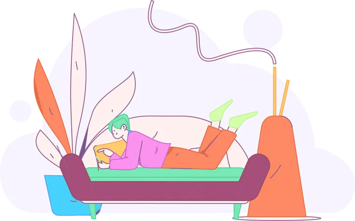 Girl lying on sofa while talking on mobile  Illustration