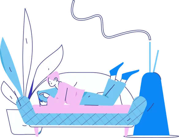 Girl lying on sofa while talking on mobile  Illustration