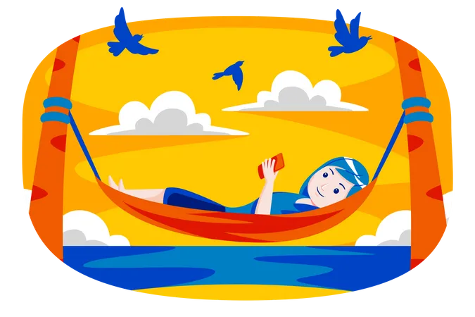 Girl lying on tree swing  Illustration