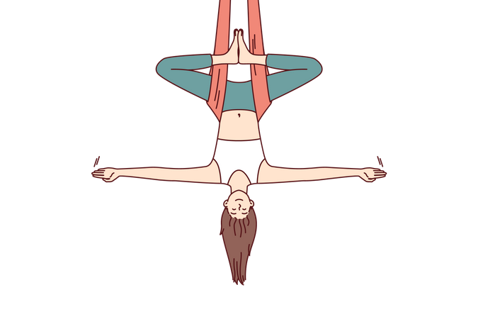 Girl lying upside down while doing pilates exercise  Illustration