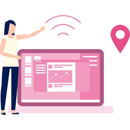 Girl made analytical graph location  Illustration