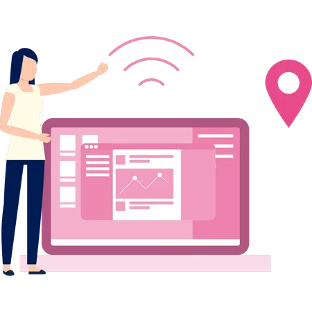 Girl made analytical graph location  Illustration