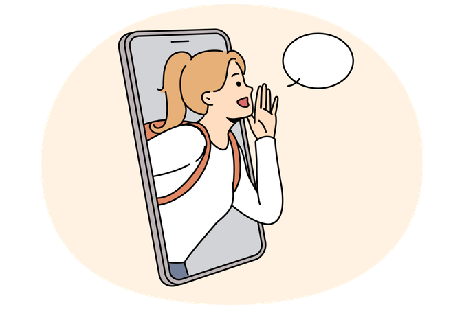 女の子が携帯の画面からアナウンスをする  イラスト