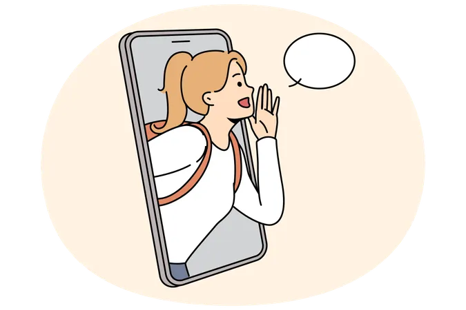 女の子が携帯の画面からアナウンスをする  イラスト