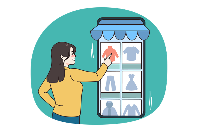 Girl make order online on app on smartphone  Illustration