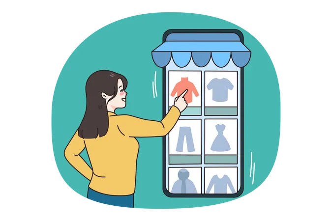 Girl make order online on app on smartphone  Illustration