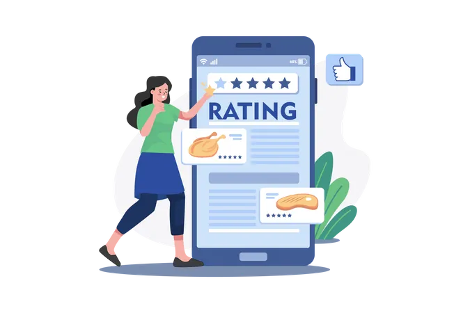 Girl make rating on the food app Illustration