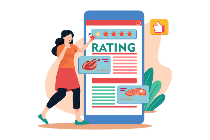 Girl make rating on the food app  Illustration