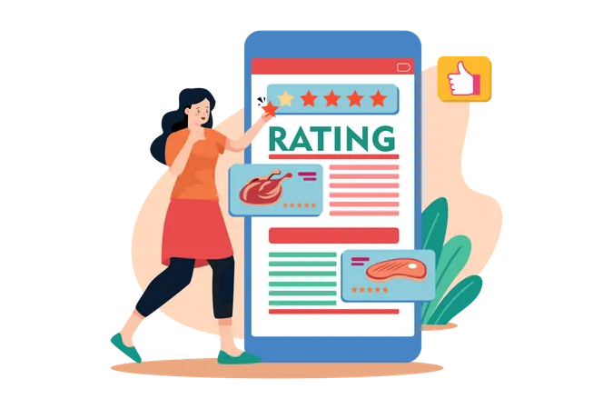 Girl make rating on the food app  Illustration