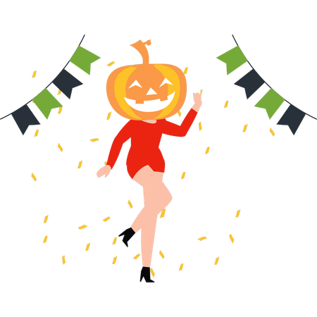 Girl makes a pumpkin face for Halloween  Illustration