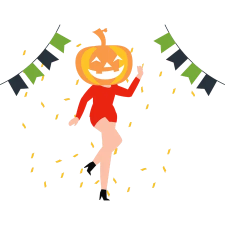 Girl makes a pumpkin face for Halloween  Illustration