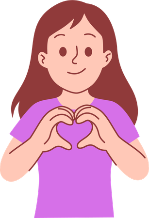 ハート型を作る女の子  イラスト