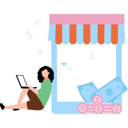 Girl makes online payment  Illustration