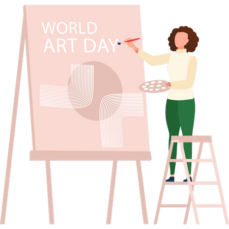 Girl making a drawing for World Art Day  Illustration