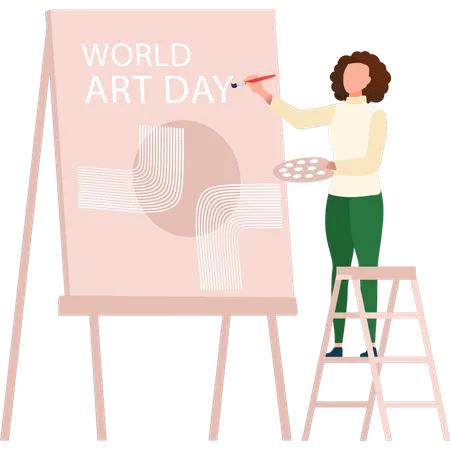 Girl making a drawing for World Art Day  Illustration
