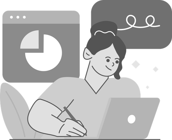 Girl making Analysis Report on Desk  Illustration